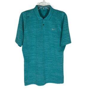 Nike Tiger Woods VL Max Swing Knit Polo Shirt M Teal Swoosh Snap 803189-351